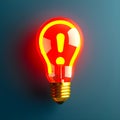 AI generated illustration of a red light bulb with a question mark symbol, on a blue background Royalty Free Stock Photo