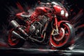 AI generated illustration of a red motorcycle against a grunge background