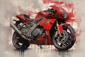 AI generated illustration of a red motorcycle against a grunge background