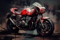 AI generated illustration of a red motorcycle against a grunge background