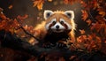 AI generated illustration of A red panda perched in a tree with a blurry background