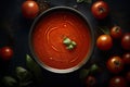 AI generated illustration of a red tomato soup served with greens Royalty Free Stock Photo