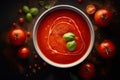 AI generated illustration of a red tomato soup served with greens Royalty Free Stock Photo