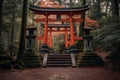 AI generated illustration of red torii gates in a forest in Japan