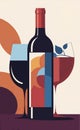 AI generated illustration of a red wine bottle with two glasses Royalty Free Stock Photo