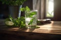 AI generated illustration of a glass of water with a few sprigs of mint and slices of fresh lime Royalty Free Stock Photo