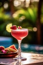 AI generated illustration of a refreshing glass of a strawberry daiquiri in a bar Royalty Free Stock Photo