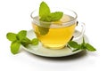 AI generated illustration of a refreshing glass of tea garnished with a sprig of mint