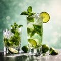 AI generated illustration of a refreshing mojito splash with lime and mint Royalty Free Stock Photo