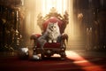 AI generated illustration of a regal cat is perched atop a majestic throne in a grand castle