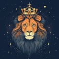 AI generated illustration of a regal lion wearing a majestic crown of stars - Leo, king of zodiac Royalty Free Stock Photo