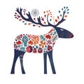 a reindeer with flowers and leaves painted on it's body