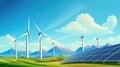 AI generated illustration of a renewable energy background with wind turbines and solar panels Royalty Free Stock Photo