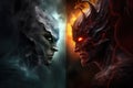 AI generated illustration of a representation of good and evil persons with flames and ice Royalty Free Stock Photo