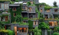 AI generated illustration of a residential complex nestled on a forested mountainside Royalty Free Stock Photo