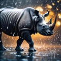 AI generated illustration of a rhinoceros strolling in the rain Royalty Free Stock Photo