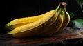 AI generated illustration of a ripe bunch of yellow bananas covered in water droplets Royalty Free Stock Photo