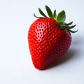 AI generated illustration of a ripe, red strawberry with green leaves isolated on white background Royalty Free Stock Photo