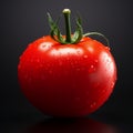 AI generated illustration of a ripe, red tomato with a glistening surface and water droplets Royalty Free Stock Photo