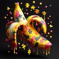 AI-generated illustration of a ripe yellow banana with colorful puzzle pieces Royalty Free Stock Photo