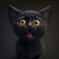 AI generated illustration of a roaring black cat on a dark background