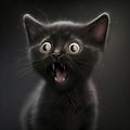 AI generated illustration of a roaring black cat on a dark background