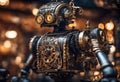 AI generated illustration of a robot composed with various gears in steampunk style