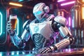 Robot enjoying a beer at a pub