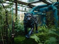 AI generated illustration of a robot panther inside a Zoo cage