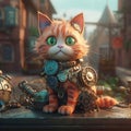 AI generated illustration of a robotic cat constructed with metallic components Royalty Free Stock Photo