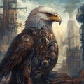 AI generated illustration of a robotic eagle made from metal