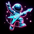 AI generated illustration of a robotic figure playing electronic guitar in neon colors