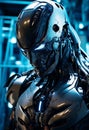 AI generated illustration of a robotic figure with sleek metallic armor in a futuristic environment Royalty Free Stock Photo
