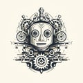 AI generated illustration of a robotic logo with a futuristic face and intricate mechanical parts