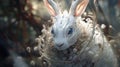AI generated illustration of a robotically-crafted rabbit covered with vibrant flowers