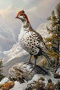 AI generated illustration of a Rock Ptarmigan (Lagopus muta) in the Mediterranean mountains