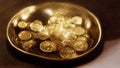 AI generated illustration of roman gold coins on a coin bowl