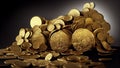 AI generated illustration of roman gold coins hoard against black background