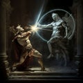 AI generated illustration of a Roman warrior fighting with an angel