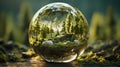 a glass sphere filled with plants and trees on a rock pile Royalty Free Stock Photo