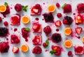 AI generated illustration of row of fruit squares with orange slices and berries Royalty Free Stock Photo