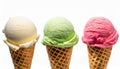 ice cream in cones are in a row on a white background Royalty Free Stock Photo