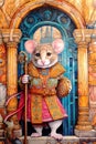 AI generated illustration of a royal rat standing against a palace with a wand