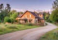 AI-generated illustration of a rural house on a road near the woods Royalty Free Stock Photo