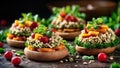 open faced sandwiches with lettuce and tomatoes on wooden table