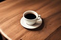 AI generated illustration of a rustic wooden table a steaming cup of freshly brewed black coffee Royalty Free Stock Photo