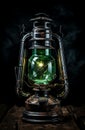 AI-generated illustration of a rusty green lantern