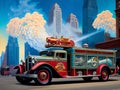 AI-Generated illustration of a 1930s Fire truck responding to a call