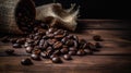 AI-generated illustration of a sack of coffee beans on a wooden table