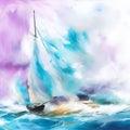 AI generated illustration of sailboat gracefully gliding through the vast expanse of the open ocean Royalty Free Stock Photo